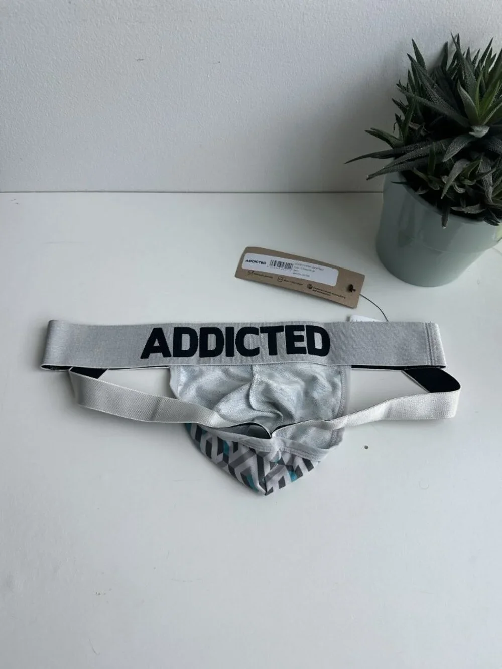 Addicted - AD Print Jockstrap - Turquoise and Gray (L)